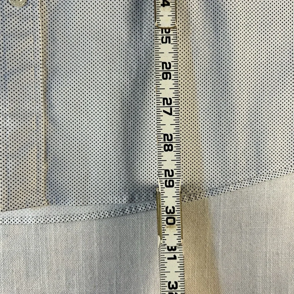 Dunning Dress Shirt Mens Large White Dot Long Sleeve Button-Up‎ Stretch Reg Fit